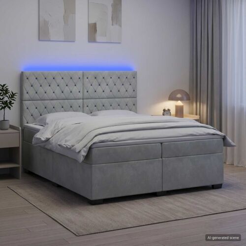 Boxspring krevet s madracem Svjetlosiva 200 x 200 cm Baršun - Svjetlosiva 200 x 200 cm Kristal s dugmadima Cijena