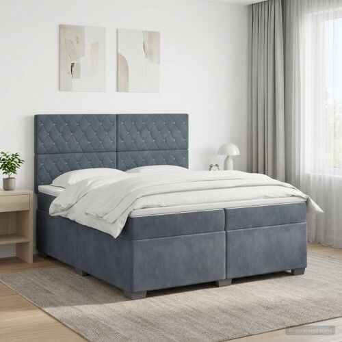 Boxspring krevet s madracem Tamnosiva 200 x 200 cm Baršun - Tamnosiva 200 x 200 cm Kristal s dugmadima Cijena