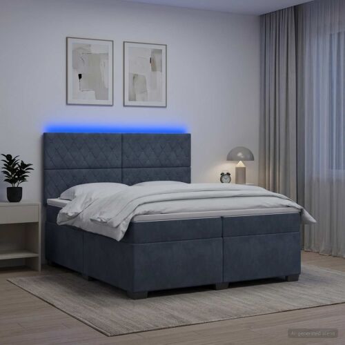 Boxspring krevet s madracem Tamnosiva 200 x 200 cm Baršun - Tamnosiva 200 x 200 cm Kristal s dugmadima Cijena