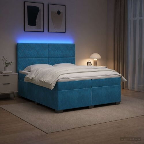 Boxspring krevet s madracem Plava 200 x 200 cm Baršun - Plava 200 x 200 cm Kristal s dugmadima Cijena