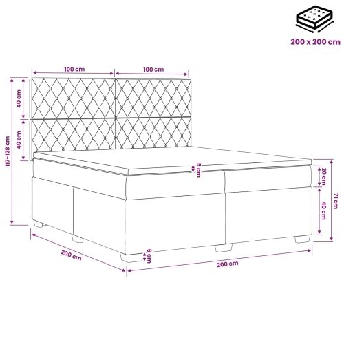 Boxspring krevet s madracem Plava 200 x 200 cm Baršun - Plava 200 x 200 cm Kristal s dugmadima Cijena