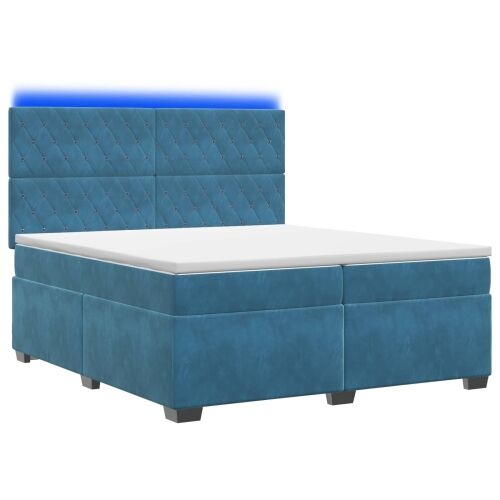 Boxspring krevet s madracem Plava 200 x 200 cm Baršun - Plava 200 x 200 cm Kristal s dugmadima Cijena