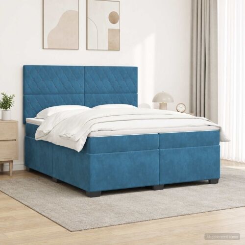 Boxspring krevet s madracem Plava 200 x 200 cm Baršun - Plava 200 x 200 cm Kristal s dugmadima Cijena