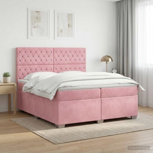 Boxspring krevet s madracem Ružičasta 200 x 200 cm Baršun - Ružičasta 200 x 200 cm Kristal s dugmadima Cijena