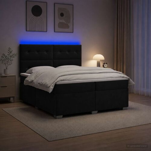 Boxspring krevet s madracem Crna 200 x 200 cm Baršun - Crna 200 x 200 cm Prošiveno gumbima Cijena