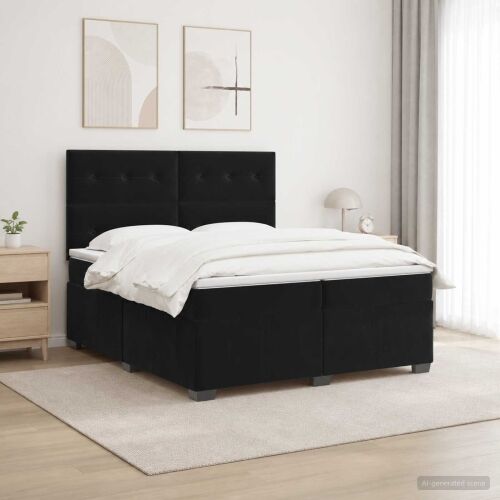 Boxspring krevet s madracem Crna 200 x 200 cm Baršun - Crna 200 x 200 cm Prošiveno gumbima Cijena