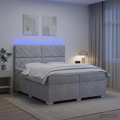 Boxspring krevet s madracem Svjetlosiva 200 x 200 cm Baršun - Svjetlosiva 200 x 200 cm Dizajn s rombovima Cijena