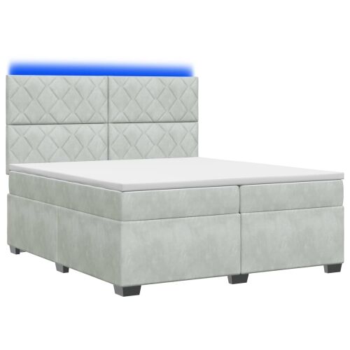 Boxspring krevet s madracem Svjetlosiva 200 x 200 cm Baršun - Svjetlosiva 200 x 200 cm Dizajn s rombovima Cijena