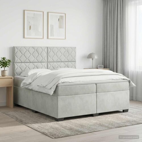 Boxspring krevet s madracem Svjetlosiva 200 x 200 cm Baršun - Svjetlosiva 200 x 200 cm Dizajn s rombovima Cijena