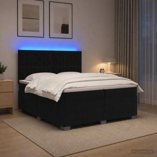Boxspring krevet s madracem Crna 200 x 200 cm Baršun - Crna 200 x 200 cm Dizajn s rombovima Cijena