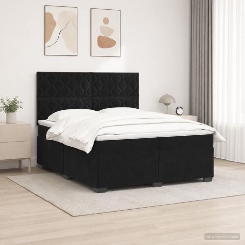 Boxspring krevet s madracem Crna 200 x 200 cm Baršun - Crna 200 x 200 cm Dizajn s rombovima Cijena