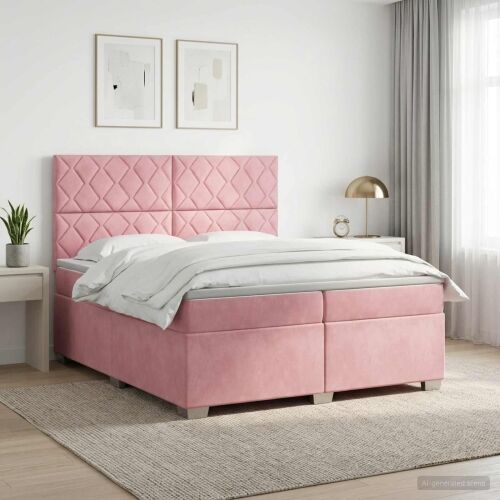 Boxspring krevet s madracem Ružičasta 200 x 200 cm Baršun - Ružičasta 200 x 200 cm Dizajn s rombovima Cijena