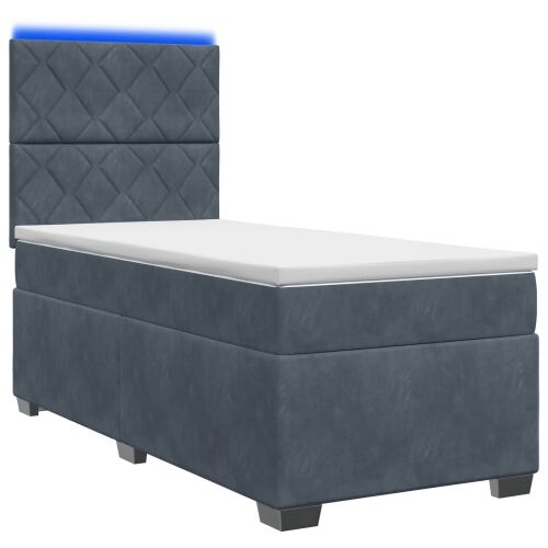 Krevet s box springom, madracem i LED-om Tamnosiva 90 x 190 cm - Tamnosiva jedna veličina Dizajn s rombovima Cijena