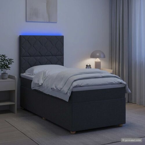Boxspring krevet s madracem Tamnosiva 90 x 190 cm Tkanina - Tamnosiva 90 x 190 cm Dizajn s rombovima Cijena
