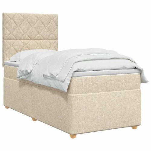 Boxspring krevet s madracem Krem 90 x 190 cm Tkanina - Krem 90 x 190 cm Dizajn s rombovima Cijena