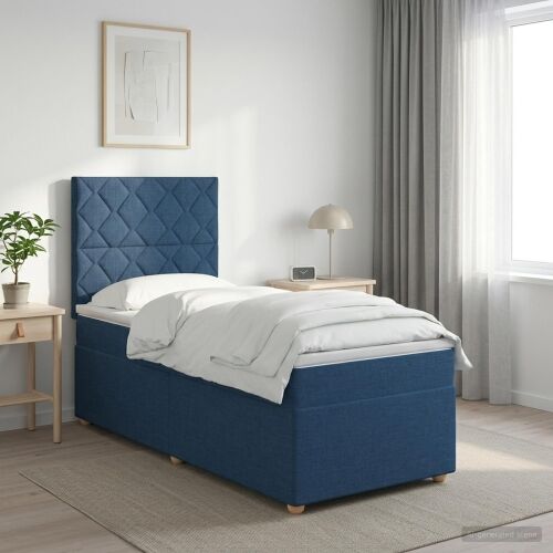 Boxspring krevet s madracem Plava 90 x 190 cm Tkanina - Plava 90 x 190 cm Dizajn s rombovima Cijena