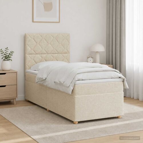 Boxspring krevet s madracem Krem 90 x 200 cm Tkanina - Krem 90 x 200 cm Dizajn s rombovima Cijena