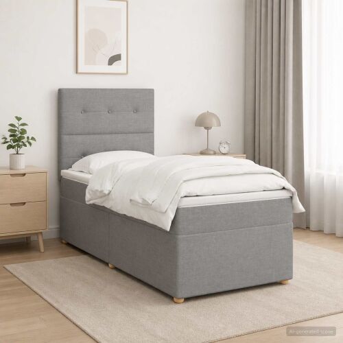 Boxspring krevet s madracem Svjetlosiva 100 x 200 cm Tkanina - Svjetlosiva 100 x 200 cm Prošiveno gumbima Cijena