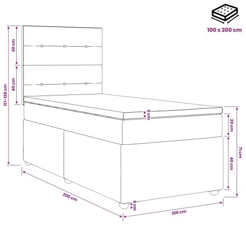 Boxspring krevet s madracem Tamnosiva 100 x 200 cm Tkanina - Tamnosiva 100 x 200 cm Prošiveno gumbima Cijena