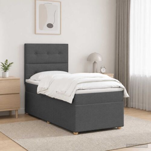 Boxspring krevet s madracem Tamnosiva 100 x 200 cm Tkanina - Tamnosiva 100 x 200 cm Prošiveno gumbima Cijena