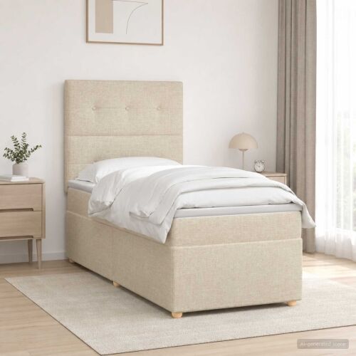 Boxspring krevet s madracem Krem 100 x 200 cm Tkanina - Krem 100 x 200 cm Prošiveno gumbima Cijena