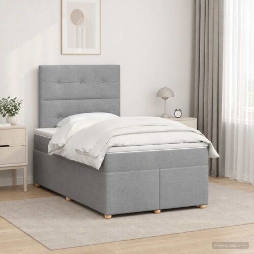 Boxspring krevet s madracem Svjetlosiva 120 x 190 cm Tkanina - Svjetlosiva 120 x 190 cm Prošiveno gumbima Cijena