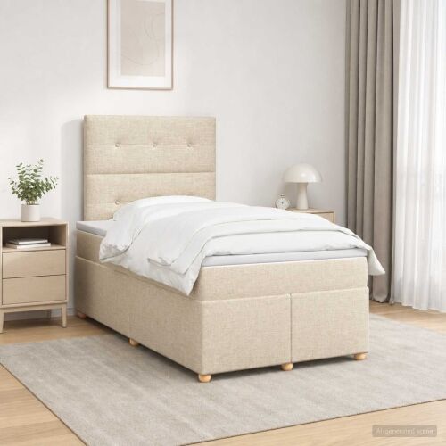 Boxspring krevet s madracem Krem 120 x 190 cm Tkanina - Krem 120 x 190 cm Prošiveno gumbima Cijena