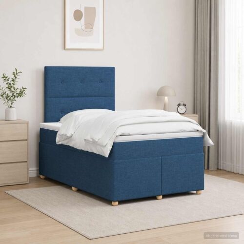 Boxspring krevet s madracem Plava 120 x 200 cm Tkanina - Plava 120 x 200 cm Prošiveno gumbima Cijena