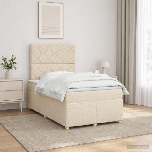 Boxspring krevet s madracem Krem 120 x 200 cm Tkanina - Krem 120 x 200 cm Dizajn s rombovima Cijena