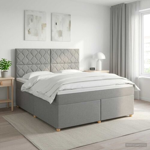 Boxspring krevet s madracem Svjetlosiva 140 x 200 cm Tkanina - Svjetlosiva 140 x 200 cm Dizajn s rombovima Cijena