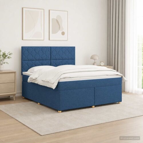 Boxspring krevet s madracem Plava 160 x 200 cm Tkanina - Plava 160 x 200 cm Dizajn s rombovima Cijena
