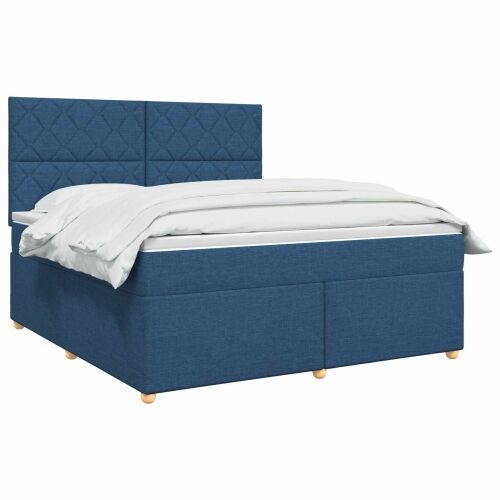 Boxspring krevet s madracem Plava 160 x 200 cm Tkanina - Plava 160 x 200 cm Dizajn s rombovima Cijena