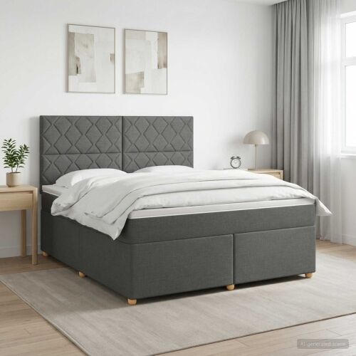 Boxspring krevet s madracem Tamnosiva 180 x 200 cm Tkanina - Tamnosiva 180 x 200 cm Dizajn s rombovima Cijena