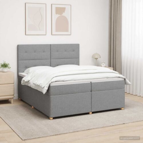 Boxspring krevet s madracem Svjetlosiva 200 x 200 cm Tkanina - Svjetlosiva 200 x 200 cm Prošiveno gumbima Cijena