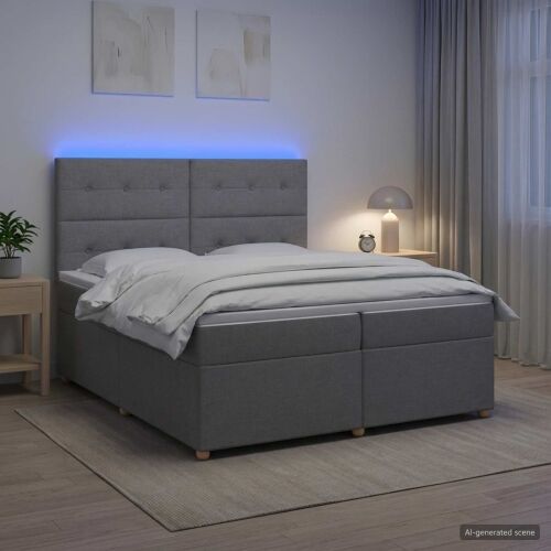 Boxspring krevet s madracem Svjetlosiva 200 x 200 cm Tkanina - Svjetlosiva 200 x 200 cm Prošiveno gumbima Cijena