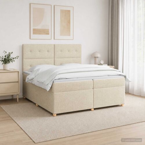 Boxspring krevet s madracem Krem 200 x 200 cm Tkanina - Krem 200 x 200 cm Prošiveno gumbima Cijena