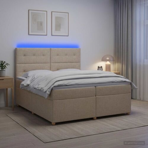 Boxspring krevet s madracem Krem 200 x 200 cm Tkanina - Krem 200 x 200 cm Prošiveno gumbima Cijena