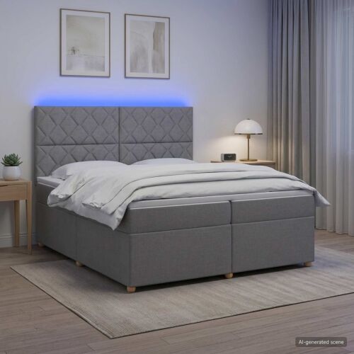 Boxspring krevet s madracem Svjetlosiva 200 x 200 cm Tkanina - Svjetlosiva 200 x 200 cm Dizajn s rombovima Cijena
