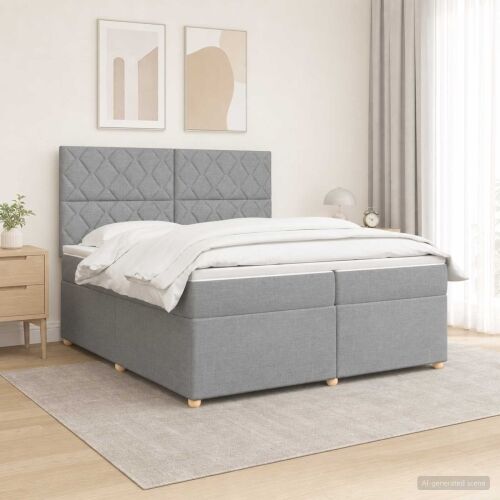 Boxspring krevet s madracem Svjetlosiva 200 x 200 cm Tkanina - Svjetlosiva 200 x 200 cm Dizajn s rombovima Cijena