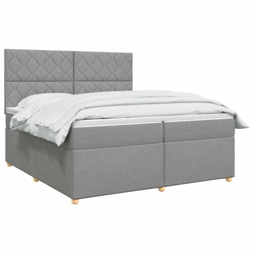 Boxspring krevet s madracem Svjetlosiva 200 x 200 cm Tkanina - Svjetlosiva 200 x 200 cm Dizajn s rombovima Cijena