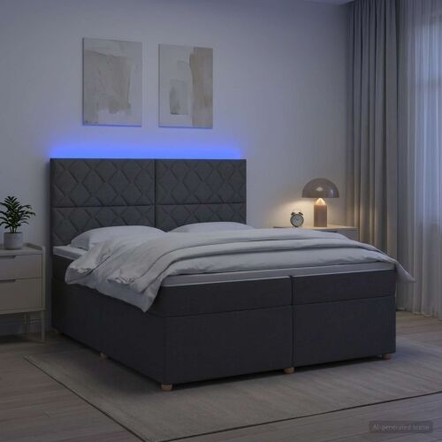 Boxspring krevet s madracem Tamnosiva 200 x 200 cm Tkanina - Tamnosiva 200 x 200 cm Dizajn s rombovima Cijena