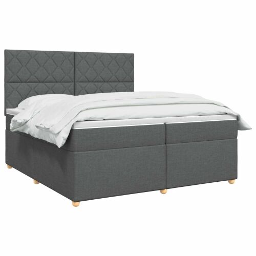 Boxspring krevet s madracem Tamnosiva 200 x 200 cm Tkanina - Tamnosiva 200 x 200 cm Dizajn s rombovima Cijena