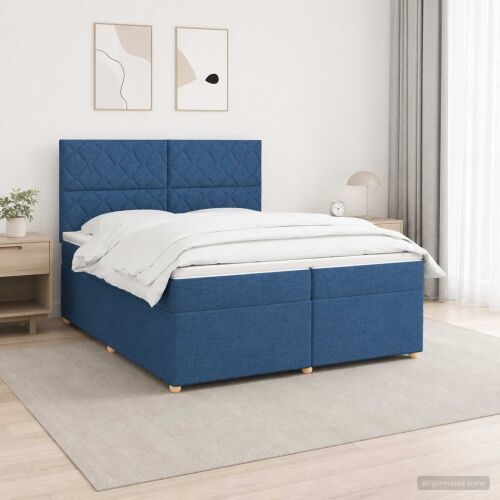 Boxspring krevet s madracem Plava 200 x 200 cm Tkanina - Plava 200 x 200 cm Dizajn s rombovima Cijena