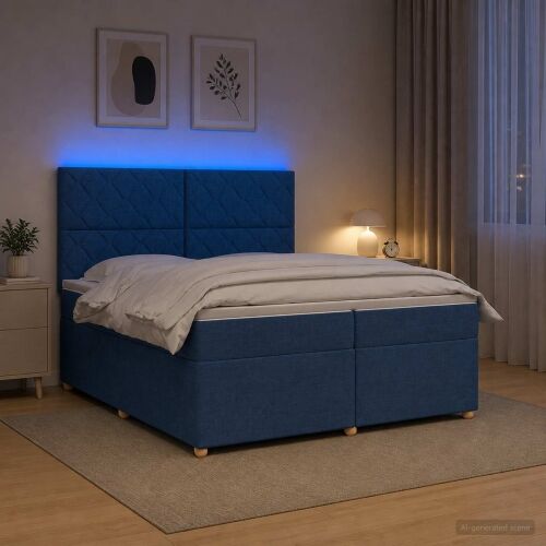 Boxspring krevet s madracem Plava 200 x 200 cm Tkanina - Plava 200 x 200 cm Dizajn s rombovima Cijena