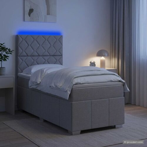 LED okvir za krevet s madracem Svjetlosiva 90 x 200 cm Tkanina - Svjetlosiva 90 x 200 cm Dizajn s rombovima Cijena