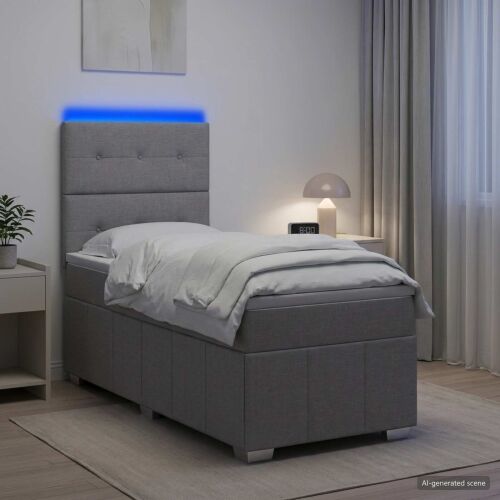 LED okvir za krevet s madracem Svjetlosiva 100 x 200 cm Tkanina - Svjetlosiva 100 x 200 cm Prošiveno gumbima Cijena