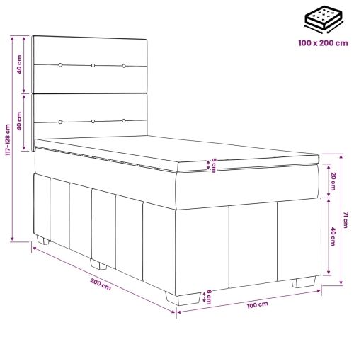 LED okvir za krevet s madracem Krem 100 x 200 cm Tkanina - Krem 100 x 200 cm Prošiveno gumbima Cijena