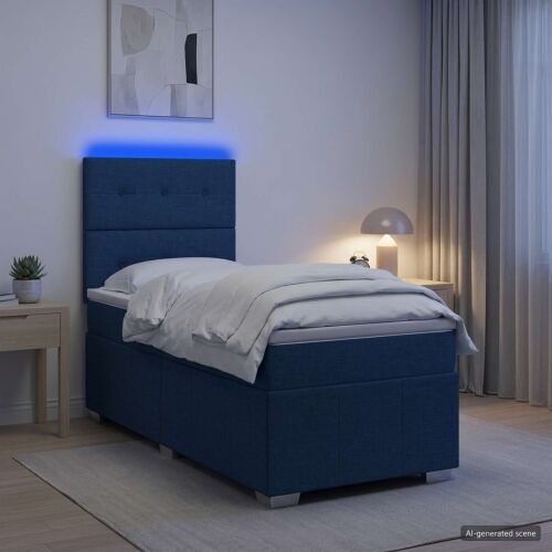 LED okvir za krevet s madracem Plava 100 x 200 cm Tkanina - Plava 100 x 200 cm Prošiveno gumbima Cijena