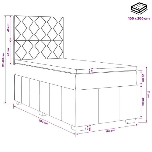 LED okvir za krevet s madracem Sivosmeđa 100 x 200 cm Tkanina - Sivosmeđa 100 x 200 cm Dizajn s rombovima Cijena