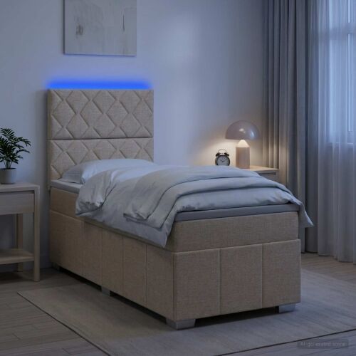 LED okvir za krevet s madracem Krem 100 x 200 cm Tkanina - Krem 100 x 200 cm Dizajn s rombovima Cijena